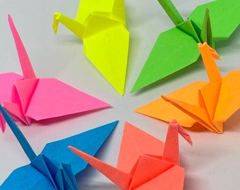 96 Origami Cranes - 6 NEON colors - Japanese Paper - Size S