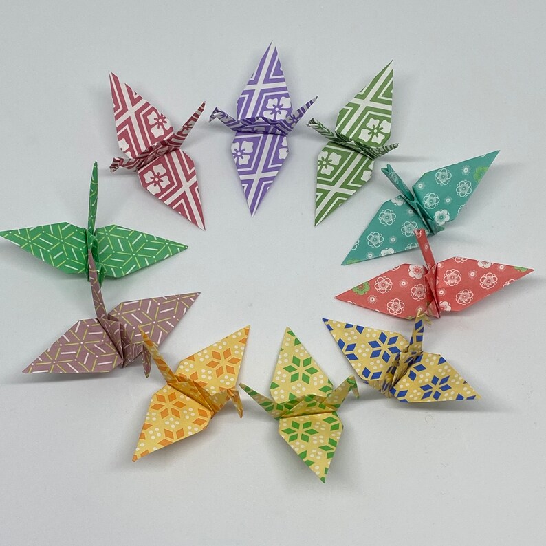 100 Origami Cranes Print Chiyogami Impresso Japanese Paper Size S READY FOR SHIPPING image 1