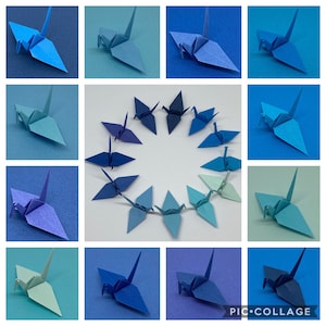 96 Origami Cranes Shades of Blue Japanese Paper Sizes S, M and L available image 1