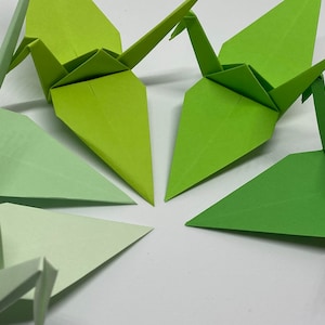 100 Origami Cranes German Paper Green Etsy