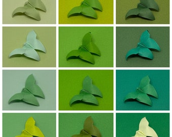 96 Origami Butterflies - Shades of Green - Japanese paper