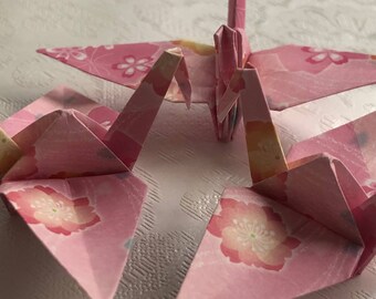 Grues Origami - 100 unités - IMPRESSION PINK Sakura - Papier japonais - Taille S