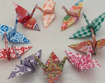 100 Origami Cranes - washi print - Japanese Paper - Size S - READY TO SHIP