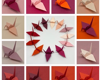 96 Origami Cranes - Shades of Red - Japanese Paper - Sizes S, M and L available