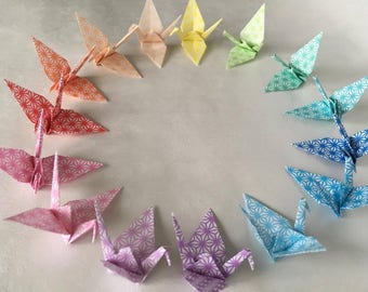 100 Origami Kraniche - geometrischer Druck - auf Japanpapier - Größe S