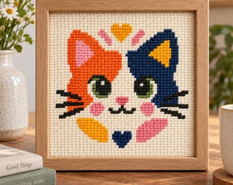 Calico Cat Needlepoint Chart PDF, 13 14 18 Mesh, Printable Cat Pattern, DMC Colour Key, Instant Download