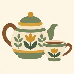 Folk Tulip Teapot Cup Needlepoint Cross Stitch Pattern (PDF Download)