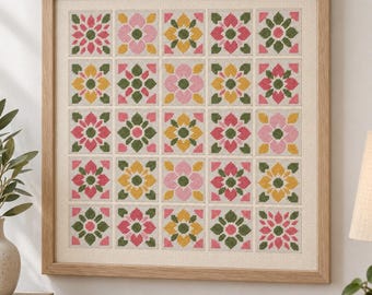 25 Needlepoint Charts PDF Bundle, Folk Flower Motifs for Coasters and Ornaments, 13 14 18 Mesh, DMC Colour Key, Instant Download