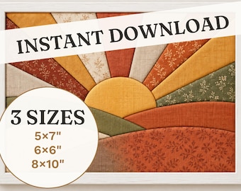 Kinusaiga Sunrise Pattern, No Sew Fabric Art PDF, 3 Sizes for 5x7 6x6 8x10 Frames, Japanese Fabric Mosaic, Beginner Friendly