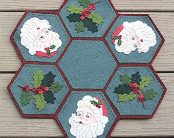 PDF Instant Download Pattern for a Wool Applique Tabletop Candle Mat / Penny Rug and Old Fashioned Santa Ornament / DIY Craft Tutorial