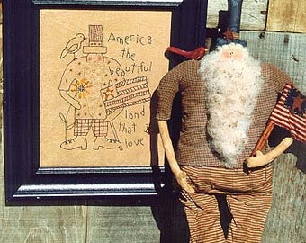 Instant Download PDF Pattern for an Americana Uncle Sam Doll and Stitchery Folk Art Craft Sewing Pattern for your Primitive Decor