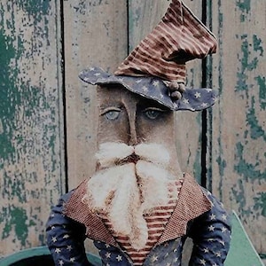 PDF Instant Download PATTERN for Americana Uncle Sam Doll Make-Do Home Decor 4th of July Primitive Rustic Farmhouse Style DIY Craft Sewing