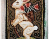Instant Download Folk Art Hooked Rug Hooking or Wool Applique Bunny with Tulips E-Pattern Spring Decor