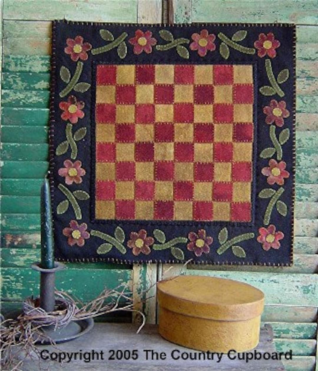 Folk Pattern Rug Primitive Folk Art Penny Rug E-pattern: Checkered Floral Applique (PDF ...