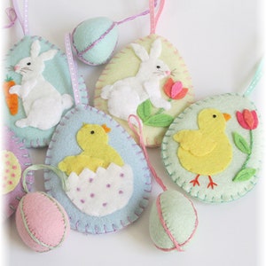 PDF Pattern for Easter Spring Wool Felt Applique Ornaments. Cute Bunny ...