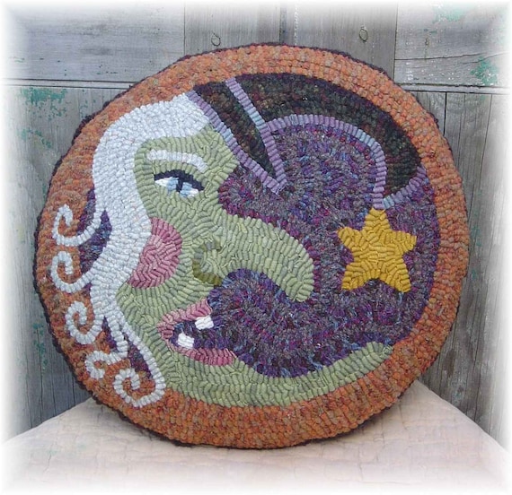 Halloween Witch Pillow E-Pattern: Folk Art Rug Hooking, Wool Applique (PDF Download)