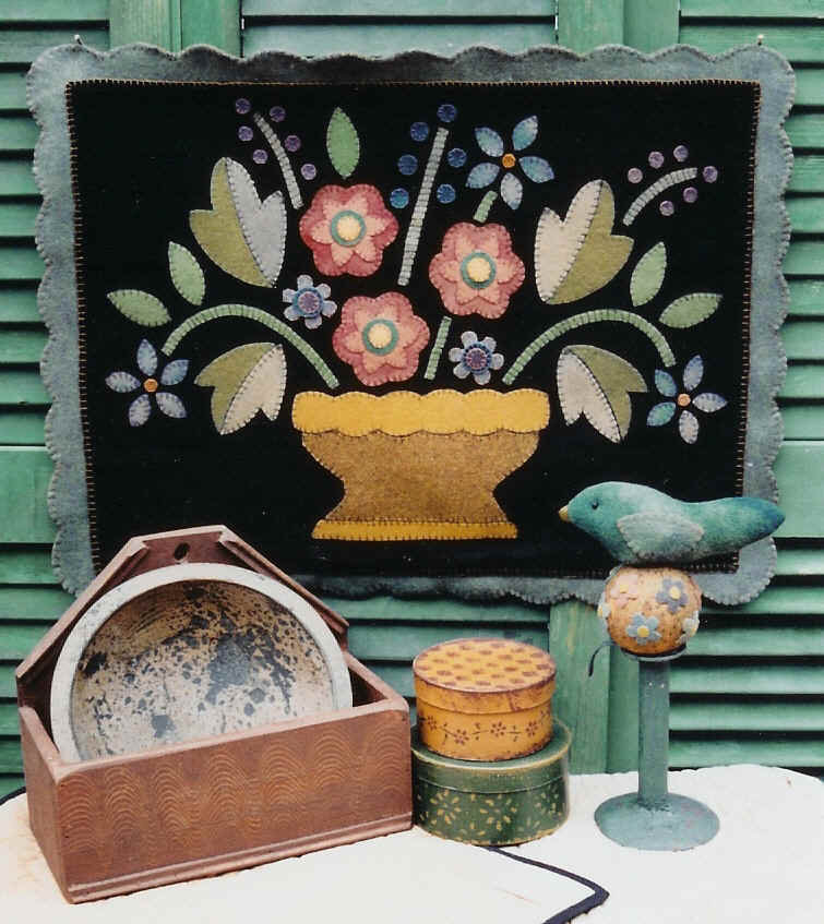 Basket of Flowers Instant Download DIY Craft Penny Rug Wool Applique or Rug Hooking Sewing PDF PATTERN Wall Art for your Home Decor