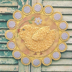 Instant Download Folk Art Penny Rug Wool Applique Craft E-Pattern Spring Chick Easter Decor Candlemat