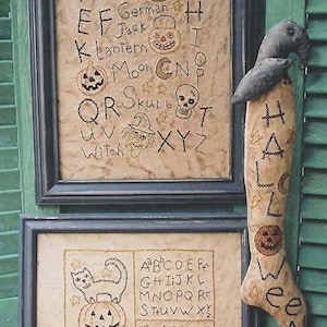 Instant Download DIY Craft Sewing PDF PATTERN Stitch Samplers and Crow Stocking Wall Art for Halloween themed Rustic Farmhouse Home Decor