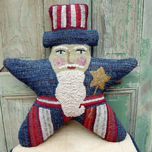 Instant Download PDF PATTERN for Folk Art Americana Uncle Sam Rug Hooking or Wool Applique Pillow Doll DIY Craft for your Home Decor