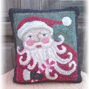 Instant Download PDF PATTERN Folk Art Rug Hooking or Wool Applique Christmas Holiday Santa Pillow DIY Craft Rustic Farmhouse Home Decor