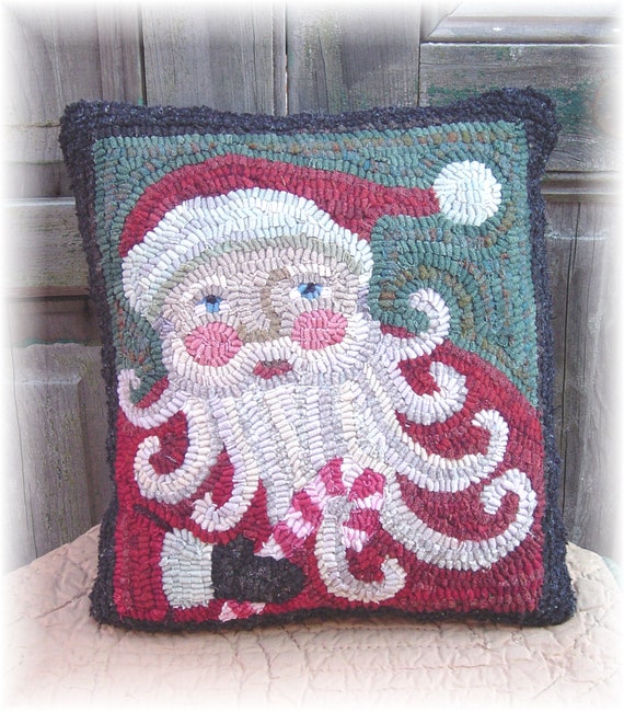 Folk Art Santa Pillow PDF Pattern: Rug Hooking or Wool Applique (Digital Download)
