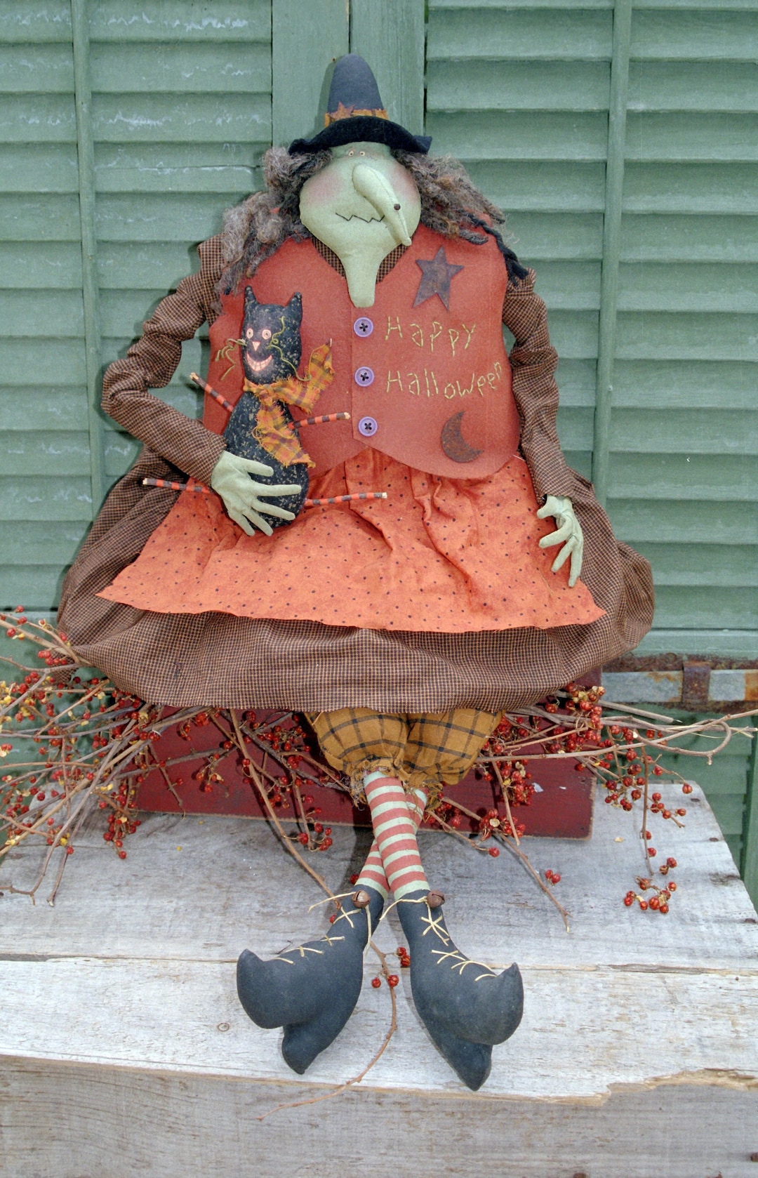 Folk Art Witch Doll Sewing Pattern: DIY Halloween Home Decor (PDF ...