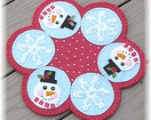 Penny Rug or Candle Mat - Wool Felt Applique PDF Pattern Snowman Christmas Winter Decor DIY Craft Project Hand Sewing Instant Download