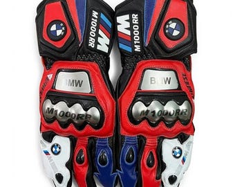 Guantes de motociclista hechos a mano, rojos / Guantes de cuero para motociclistas / Equipamiento para deportes de motor