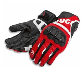 Guantes de moto hechos a mano rojos / Guantes de cuero personalizados para motociclistas de carreras / Guantes de moto de carreras