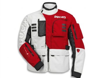 Textile Motorcycle Jacket Set | Red White Touring Gear (Waterproof)