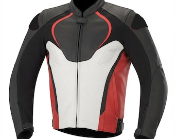 Chaqueta de moto personalizada para hombre, blanca y negra / Chaqueta de cuero para motociclistas hecha a mano con regalos