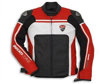 Chaqueta de moto hecha a mano para hombre / Equipo de carreras de cuero personalizado para motociclistas, color blanco y negro.