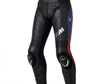 Pantalones de cuero para moto de competición / Armadura de fibra de carbono, franjas deportivas M / Pantalón de moto de competición