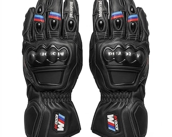 Guantes de moto hechos a mano, negros / Guantes de cuero para motociclismo