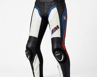 Pantalones de cuero para moto de competición / Armadura de fibra de carbono, franjas deportivas M / Pantalón de moto de competición