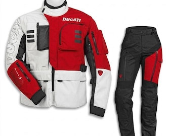 Conjunto de chaqueta y pantalón Explorer Tour C5 de tejido textil / Conjunto completo para hombre y mujer, impermeable con certificación CE / Equipamiento para motociclistas, color blanco.