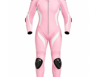 Traje de cuero rosa para motociclismo de competición: Equipamiento de protección para pista / Equipamiento para motociclismo / Equipamiento para deportes de motor