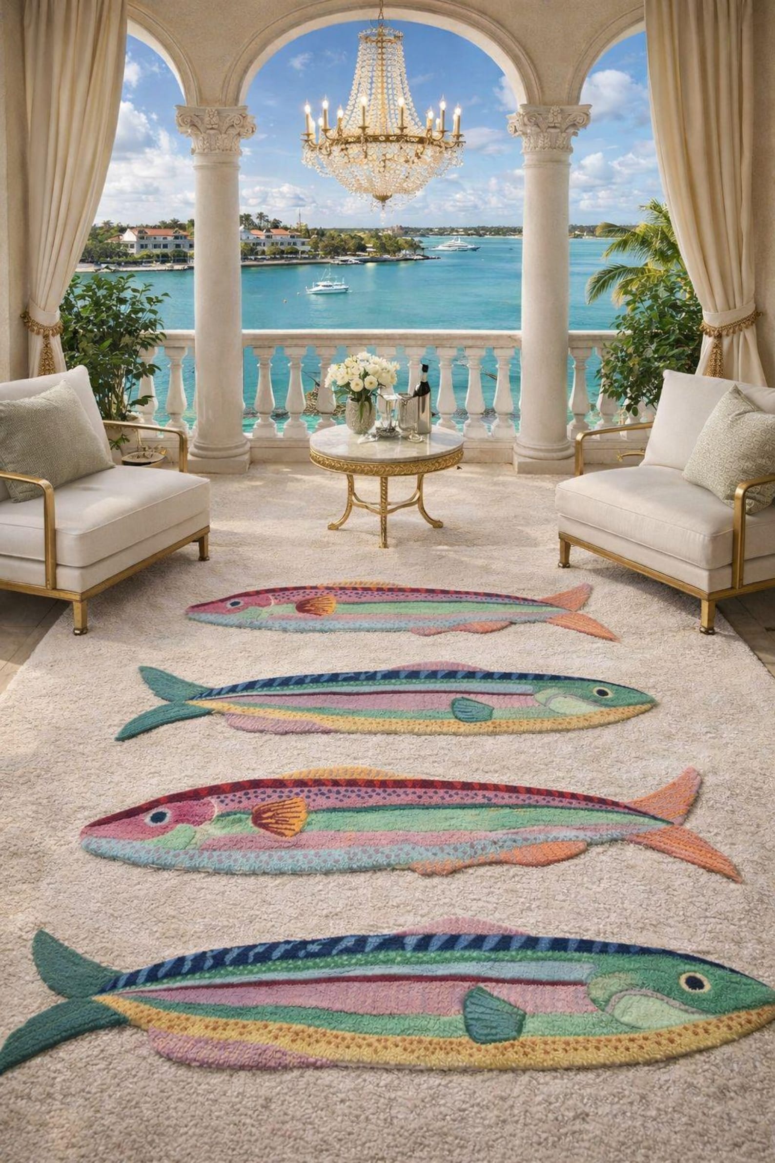 Colorful Fish Area Rug Coastal Ocean Marine Life Carpet Beach House ...