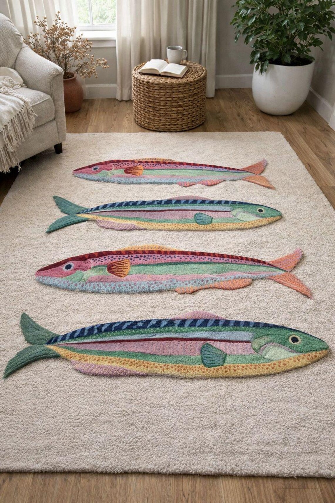 Fish Identification Rug Colorful Fish Area Rug Coastal Ocean Marine Life Carpet Beach House ...