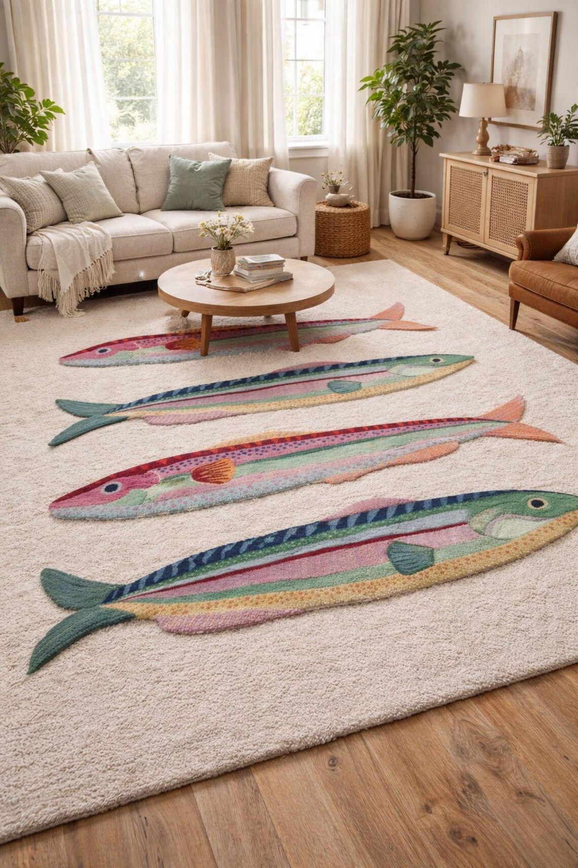 Outdoor Fish Rug Patterns Colorful Fish Area Rug Coastal Ocean Marine Life Carpet Beach House ...