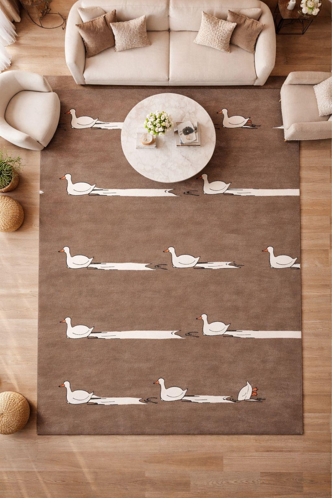 Pink Duck Rug Hand Tufted Duck Pattern Rug, Custom Wool Area Rug, Kids Nursery Animal ...