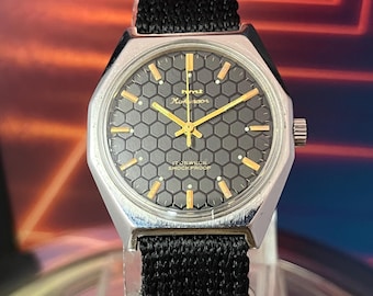Vintage HMT Kohinoor Mechanical Watch | Honeycomb Black Dial, 17 Jewels Shockproof, Hand Winding