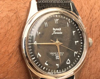 HMT Janata Black Dial Mechanical Hand-Winding Watch | 17 Jewels Arabic Numerals Nato Strap