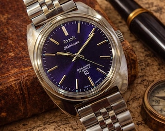 Vintage HMT Kohinoor Purple Sunburst Dial Watch | 1980s Mechanical Hand Wind 17 Jewels