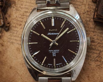 Vintage HMT Kohinoor 1980s Brown Dial | Mechanical Hand-Winding Watch |17 Jewels  Men's Wrist Watch