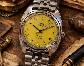 Vintage HMT Kohinoor Watch – Yellow Dial, Devanagari Numerals, Mechanical Hand Winding