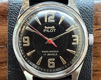 Vintage HMT Pilot Mechanical Watch | Black Textured Dial, 17 Jewels Hand-Winding