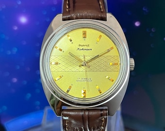 Vintage HMT Kohinoor Mechanical Watch | Golden Textured Dial, 17 Jewels Hand-Winding