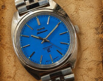 Vintage HMT Kohinoor Blue Dial Mechanical Watch | 17 Jewels Parashock Stainless Steel Wristwatch